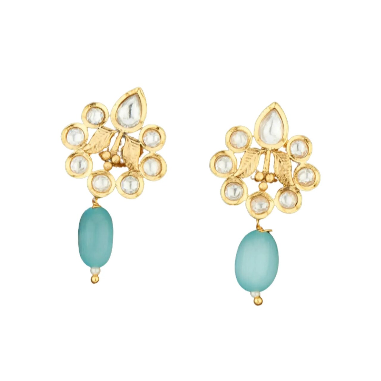 Indian Kundan Small Earrings for Women - Indian Traditional Small Jhumka Chandbali Kundan Stud Earrings in Gold & White Tone Bollywood Style Small Dangle Earrings for Women Bridal Jewellery